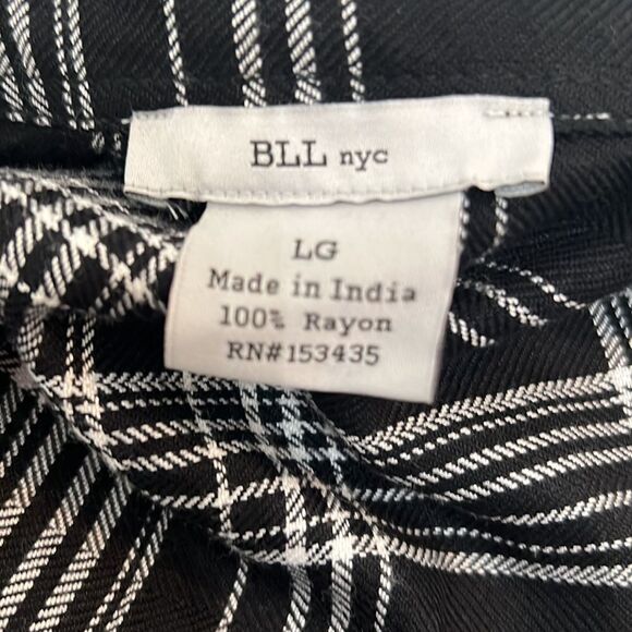 BLL Nyc Woman’s Large Black White Plaid Dress Button Front Tie Belt Pocket New - Picture 10 of 11